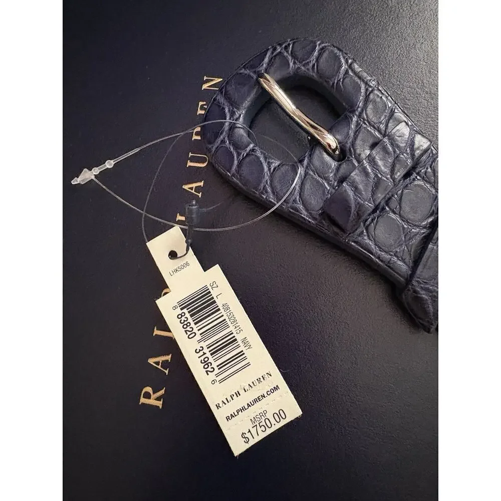 Ralph Lauren Collection Purple Label Women’s Alligator Buckle Belt L Navy $1750